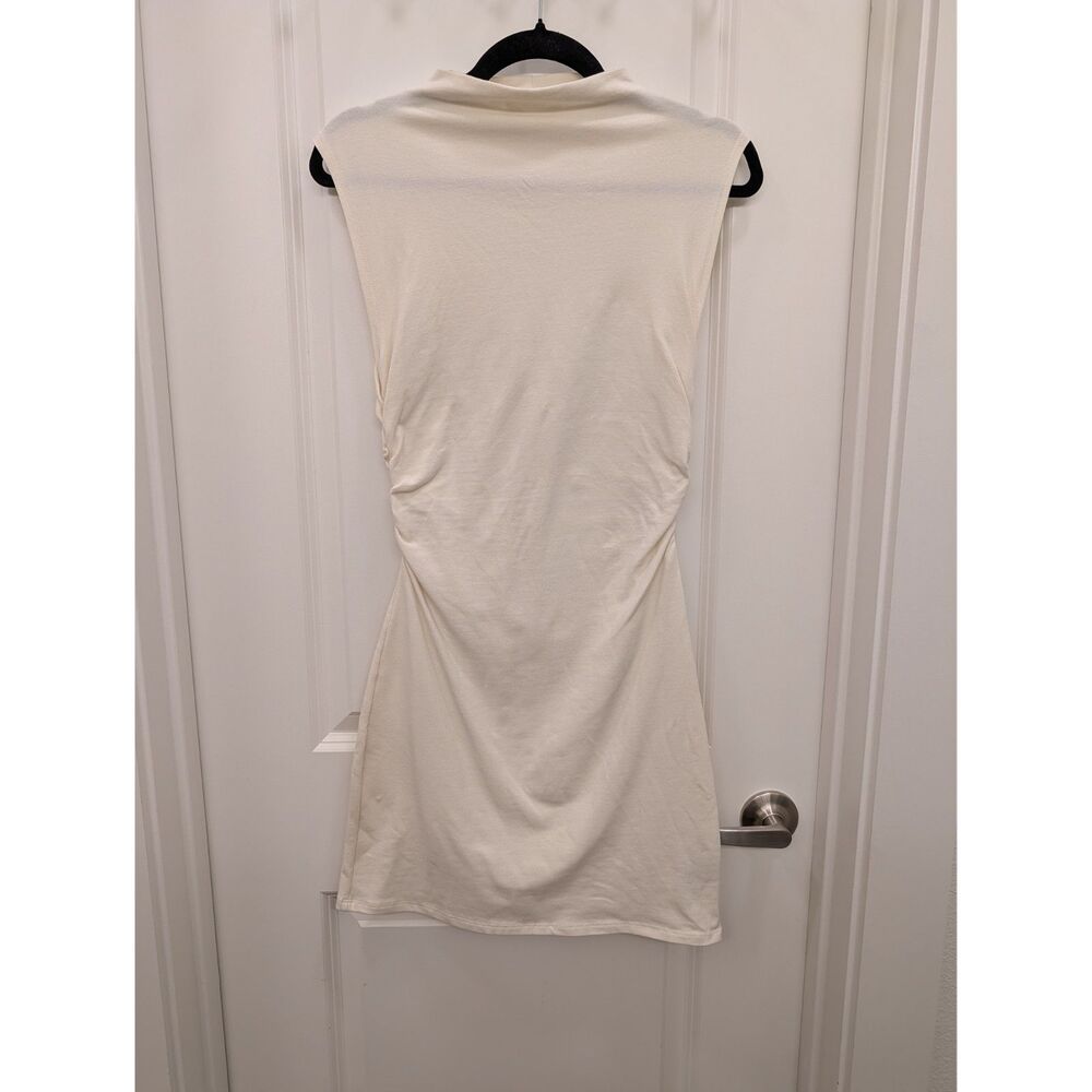 Reformation Cream Mock Neck Ruched Mini Dress Small FLAW